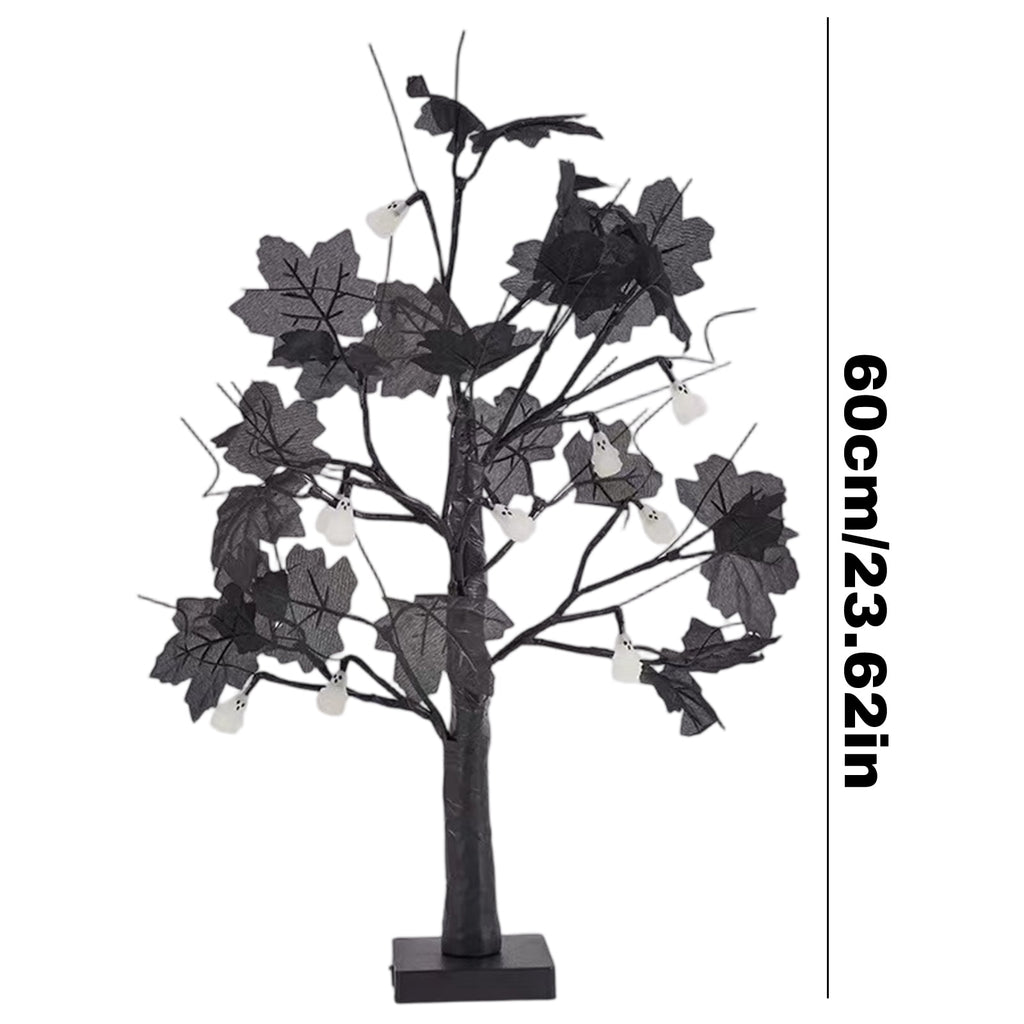 300Pack Black LED Halloween Tree Light, 23.62 in Ghost Pumpkin Bat Desktop Ornament for Home Decor, Table Decor, Office Desk Shelf Display