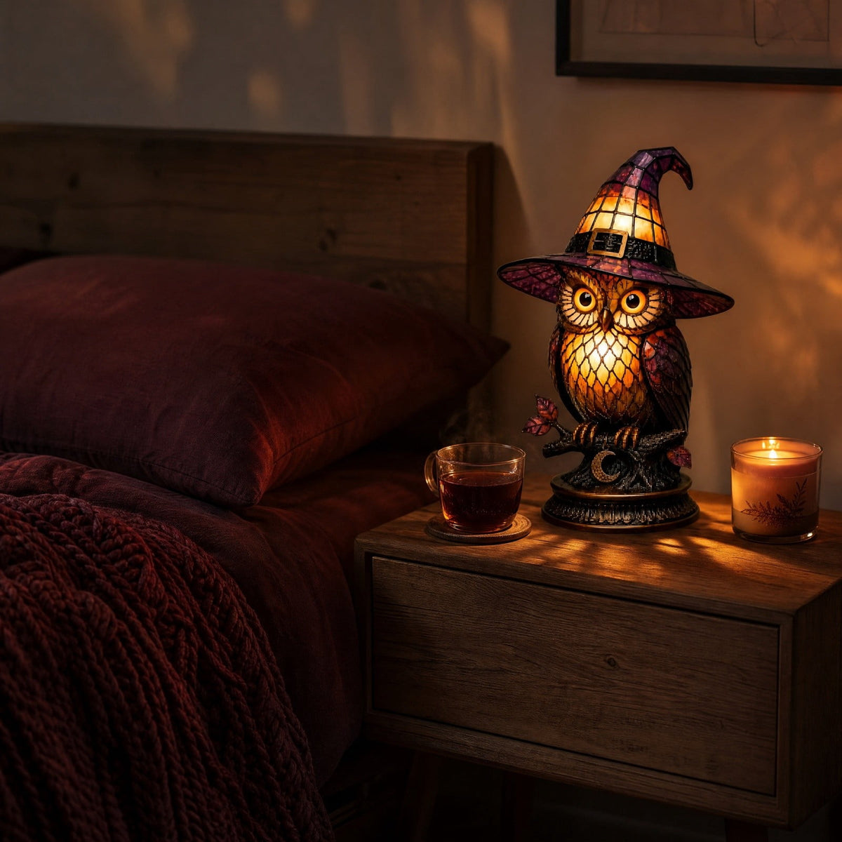 Sruoe Resin Owl Vintage Table Lamp, Decorative Animal Night Light for Bedroom Office Indoor Home Year Round Decor