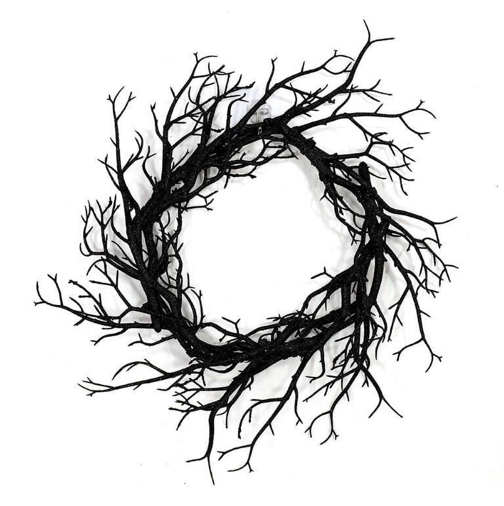 Halloween Black Twig Wreath 22 Inch Spooky Decorative Wreath for Front Door, Wall, or Mantel
