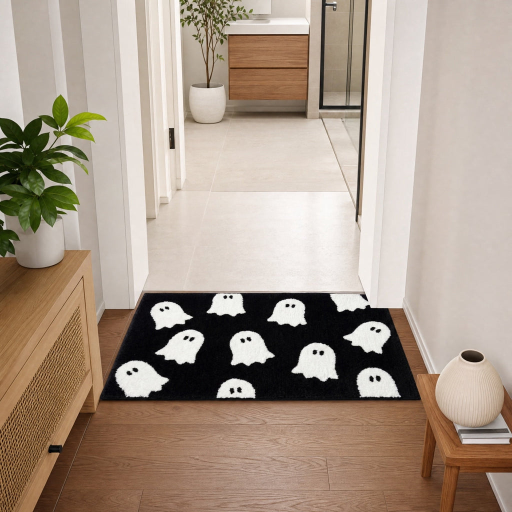 Fllostpr Halloween Pumpkin & Crow Welcome Doormat for Front Door, Non-Slip Vintage Brown Coir Floor Mat for Outdoor Porch Entryway Decor,16x24 Inch