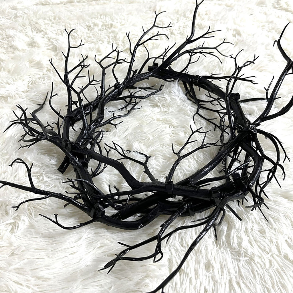 18 Inch Black Twig Halloween Wreath for Front Door - Artificial Dead Branch Garland for Indoor Outdoor Party Home Decor