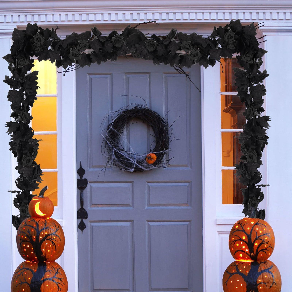 Halloween Black Rattan Decoration Wreath, A Wreath Indoor Wreath(Plastic, One Size)