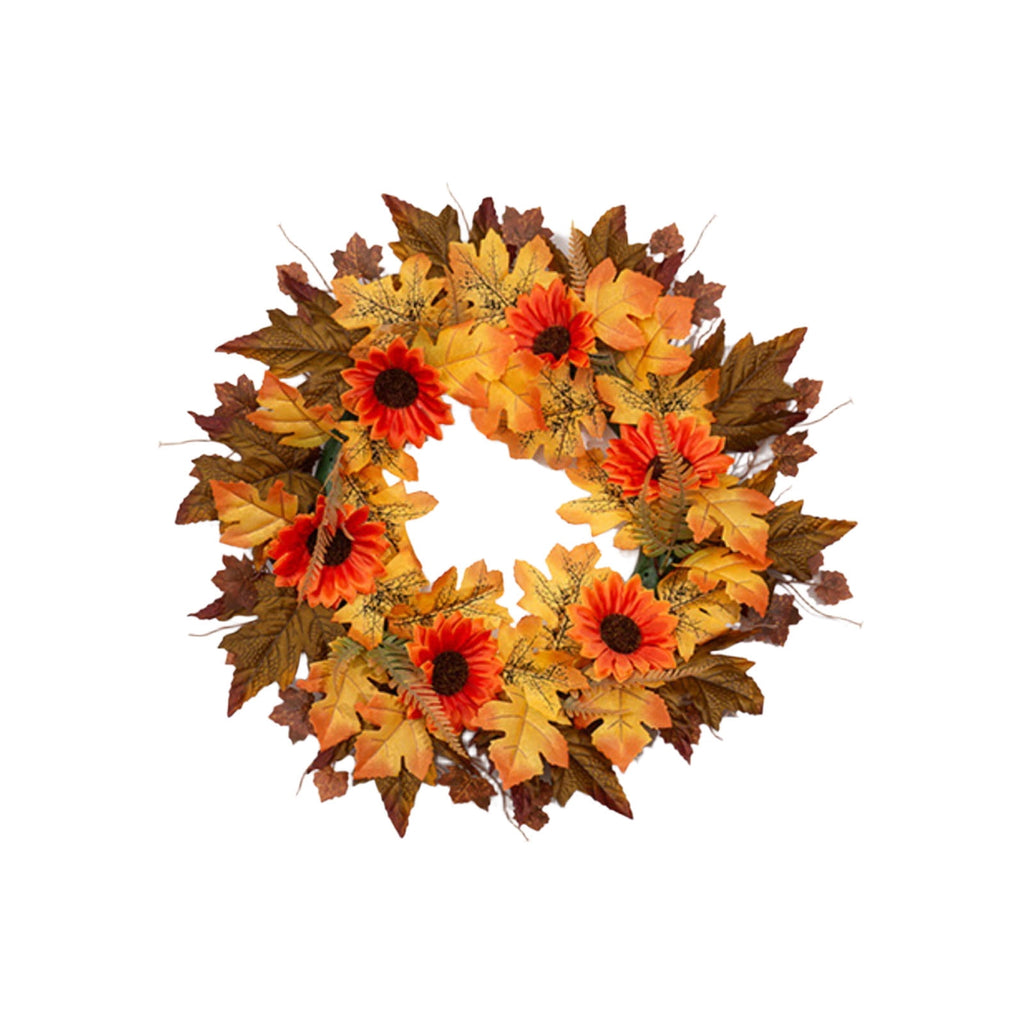 Thanksgiving Halloween Decoration Wreath, Sunflower Rose Pumpkin Silk Flower Door Hanging, Fall Simulation Maple Leaf Wreath for Front Door Fireplace, Festive Harvest Party Home Decor