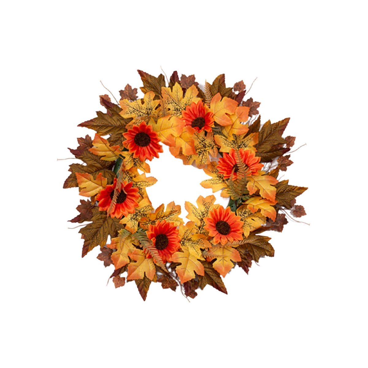 Thanksgiving Halloween Decoration Wreath, Sunflower Rose Pumpkin Silk Flower Door Hanging, Fall Simulation Maple Leaf Wreath for Front Door Fireplace, Festive Harvest Party Home Decor