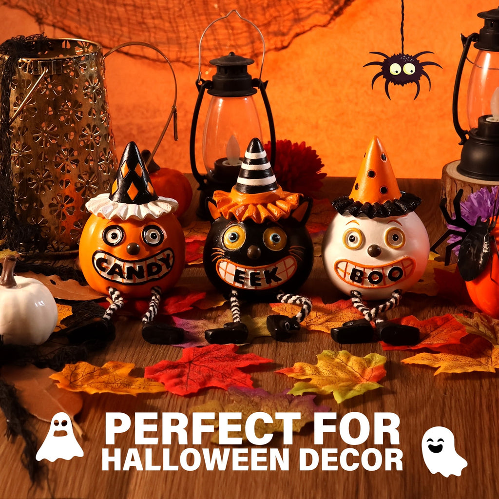 Ayieyill 2pcs Halloween Cat and Skeleton Figurines Vintage Halloween Black Cat Decor Halloween Table Decorations