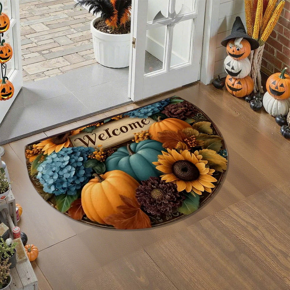 JoyMoreHome Fall Welcome Doormat, Fall Leaves Front Door Mat, Indoor Outdoor Entrance Floor Mats, Non-Slip Washable Thanksgiving Halloween Home Decor Mat