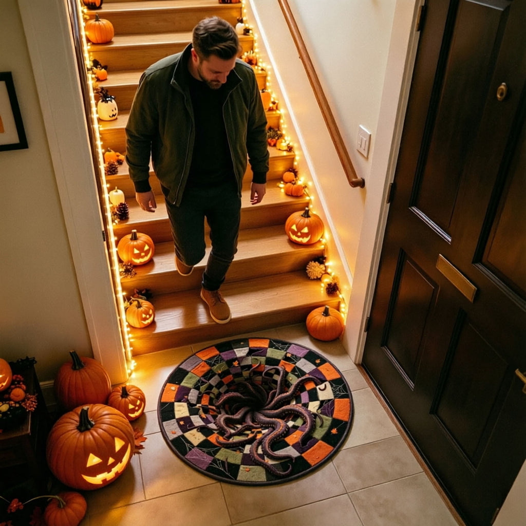 Win s Way 3D Illusion Round Halloween Rug Optical Illusion Doormat Non- Washable Entryway Decor Spooky Fall Front Door Mat for Party Decoration Available in 15.8/23.6/31.5 Inch