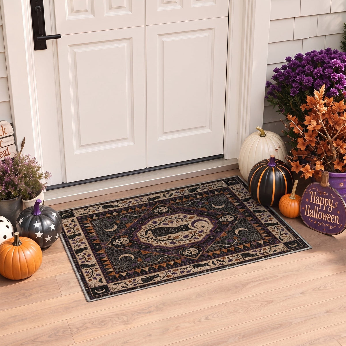 KUETH 3'x5' Halloween Machine Washable Area Rug, Non-Slip Rugs for Living Room, Bedroom and Dining Room, Orange