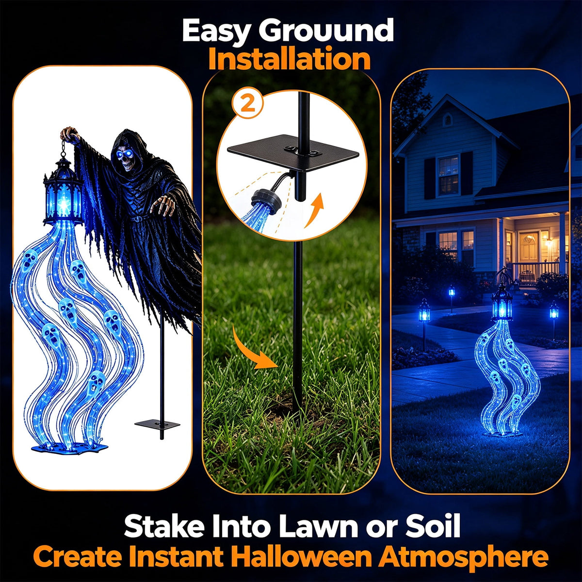 Luckky Christmas Bell Cascade Solar Yard Light,Solar Powered Flowing Star Bell Stake Light,Warm Yellow Outdoor Holiday Decor for Christmas Yard Decor（1 Pack）