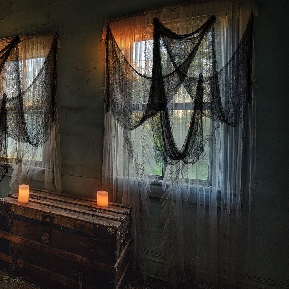 CQHVKQ 5 Pack of Halloween Creepy Gauze Cloth Decoration Set, Indoor Outdoor Black Scary Halloween Gauze Tapestry Decor, Spooky Decorations for Home, Yard, Haunted House & Party Supplies, 72" x 30"