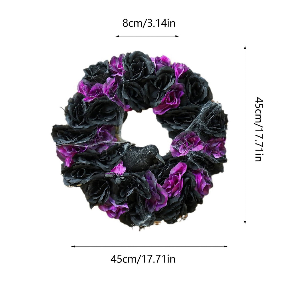 Fankiway Halloween Wreaths for front door, Halloween Black Flower Wreath Wall Door Hanging Festival Party Decor, Halloween Outdoor Wreath, Halloween Decorations