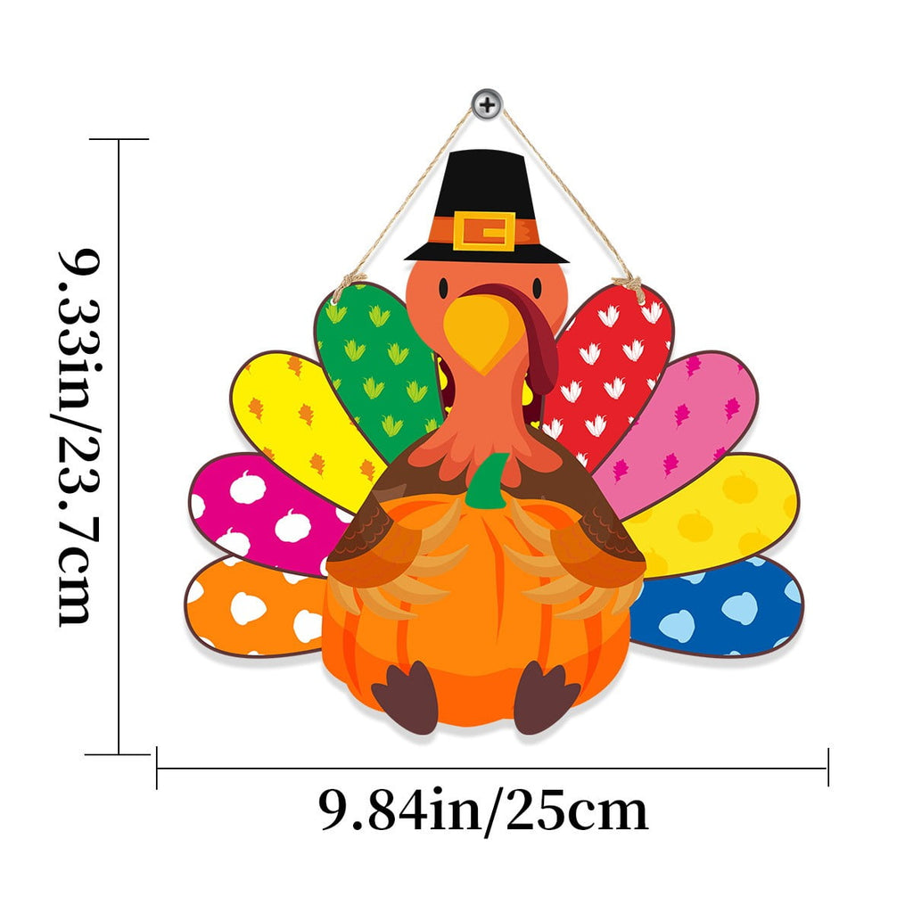 Thanksgiving Decoration Wooden Turkey Pumpkin Door Wreath for Front Door Sign Wall Signs, Thankful Blessed Grateful Pumpkin Sign Hanging for Fall Autumn Harvest Home Halloween Decoration