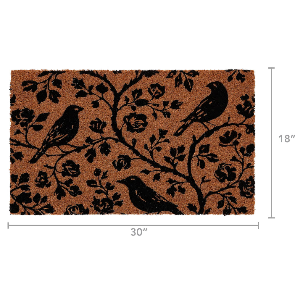 My Texas House Halloween Natural/Black Floral Bird Outdoor Coir Doormat, 30" x 48"