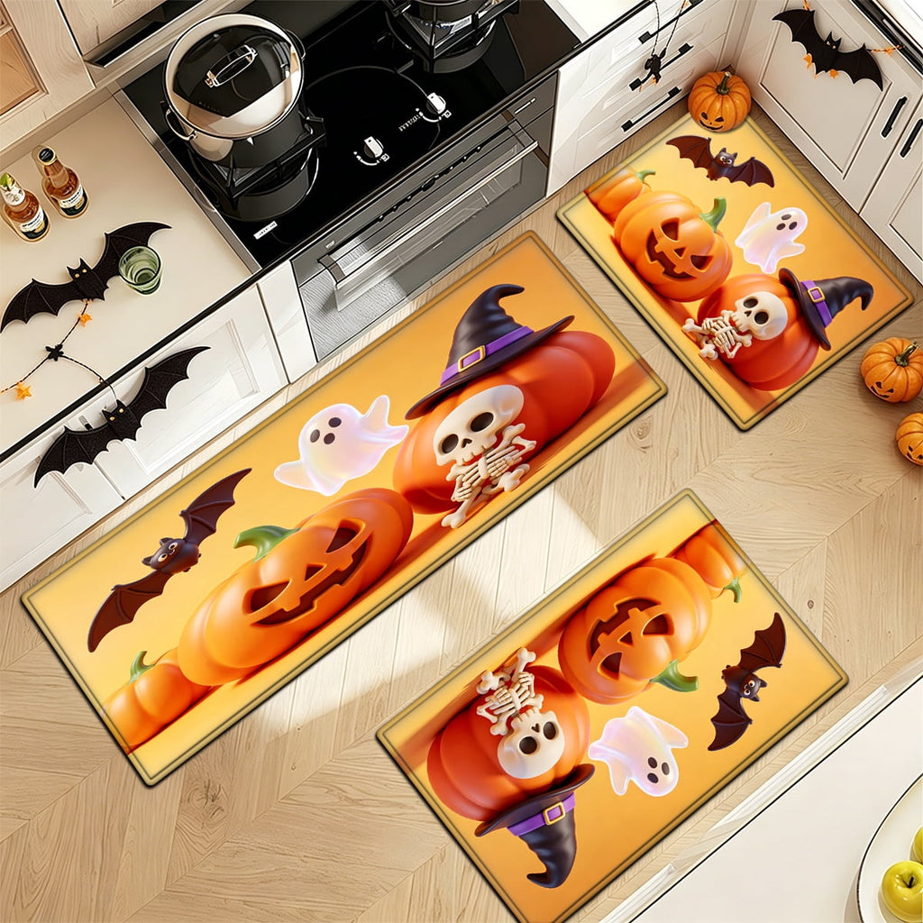 YIMEIS Halloween Pumpkin Lanterns Multi-purpose 1-Piece Flannel Mat and Kitchen Rugs,Soft Non-slip for Home Bedroom Bathroom