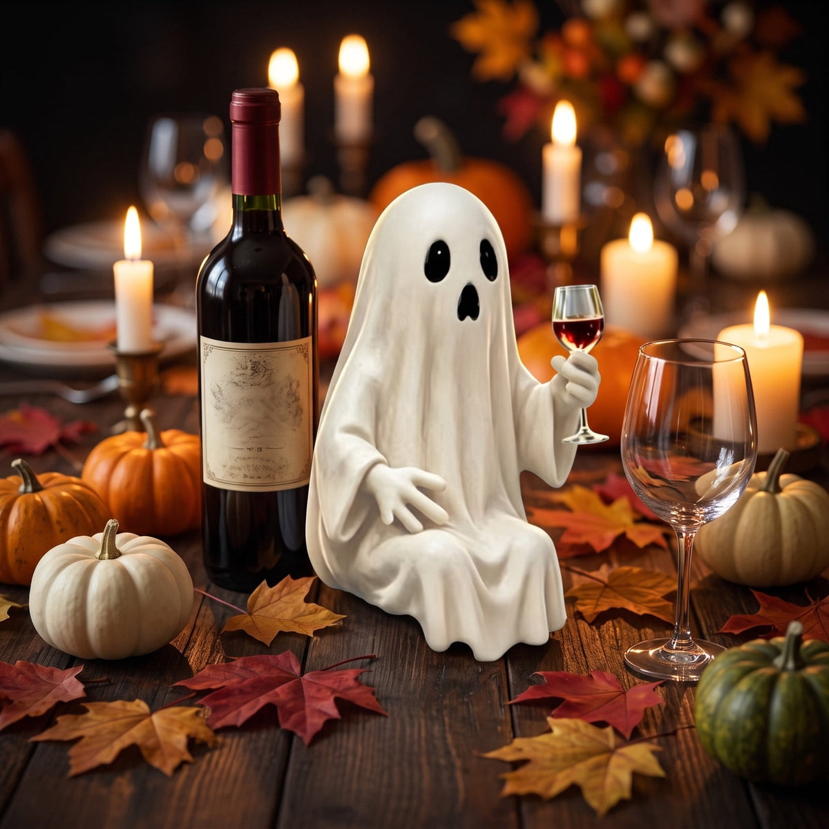 Halloween Ghost Figurine, Ghost Girl with Pink Bow & Hot Drink, Funny Ghost Statue Halloween Decor for Gift, Cute Spooky Tabletop Ornament for Home, Mantle, Desk & Party Decoration