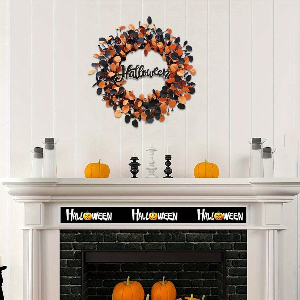 22 inch Pumpkin Wreath Halloween Wreaths for Front Door Fall Decorations for Home with Wood Pumpkins Thanksgiving Decorations with Glitter Decorations Sign