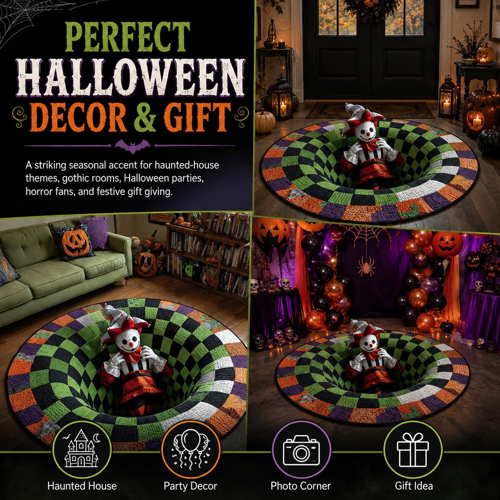 Deep Vortex Illusion Rug, 3D Halloween Round Floor Mat with Non-Slip Backing