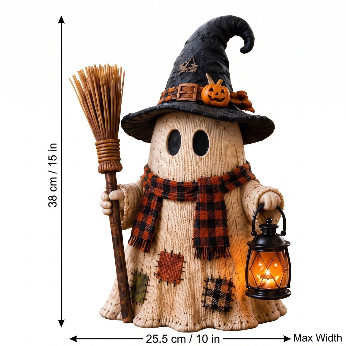 XHKUYI Halloween Scarecrow Pumpkin Figurine 6 inch, Handcrafted 3D Resin Witch Hat Scarecrow with Glowing Lanterns, for Halloween Home Party Tabletop Mantel Shelf Decor
