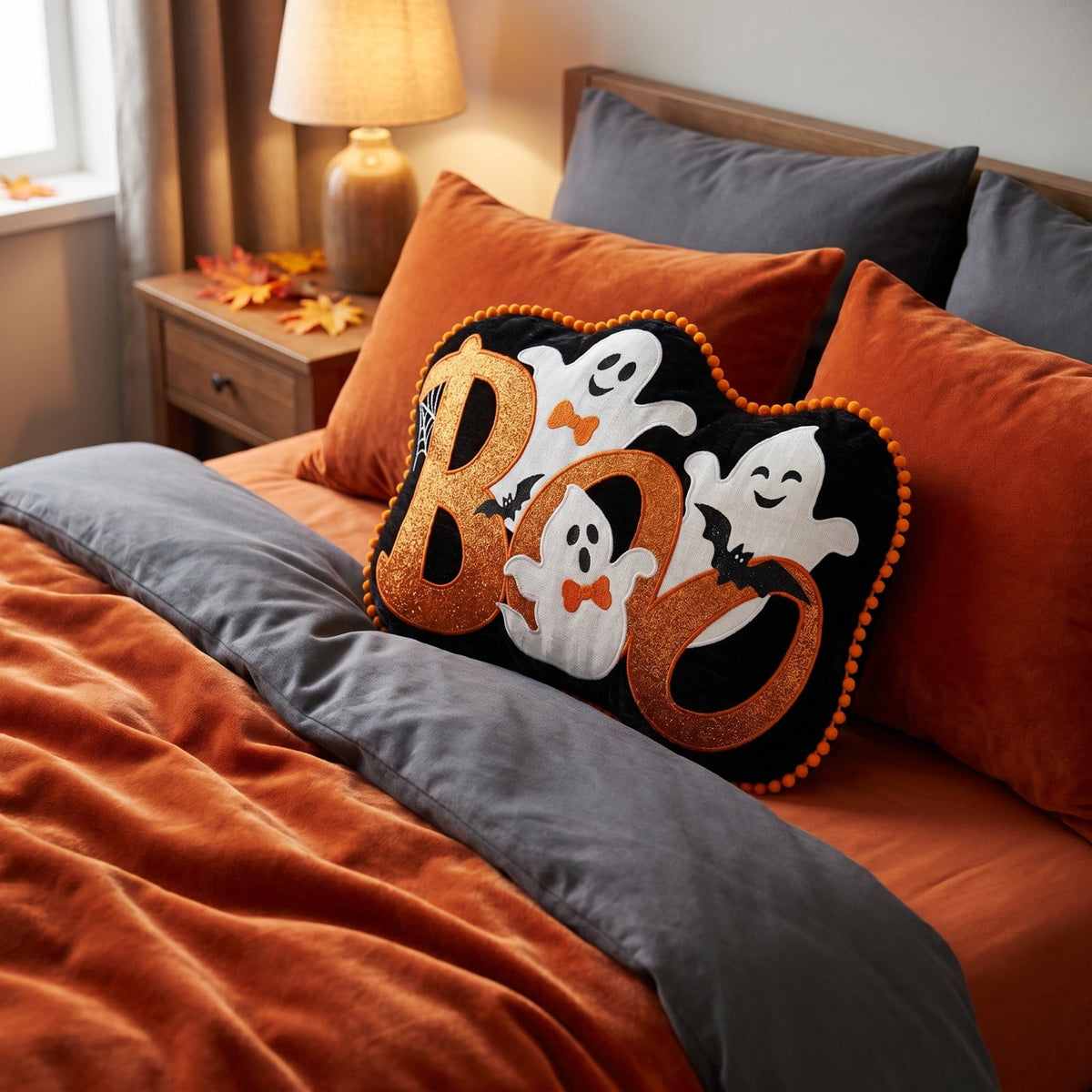Cute Reading Ghost Plush Throw Pillow, Halloween Book & Pumpkin Bucket Ghost Stuffed Cushion, Spooky Season Decorative Pillow, for Sofa, Bedroom, Party Decor