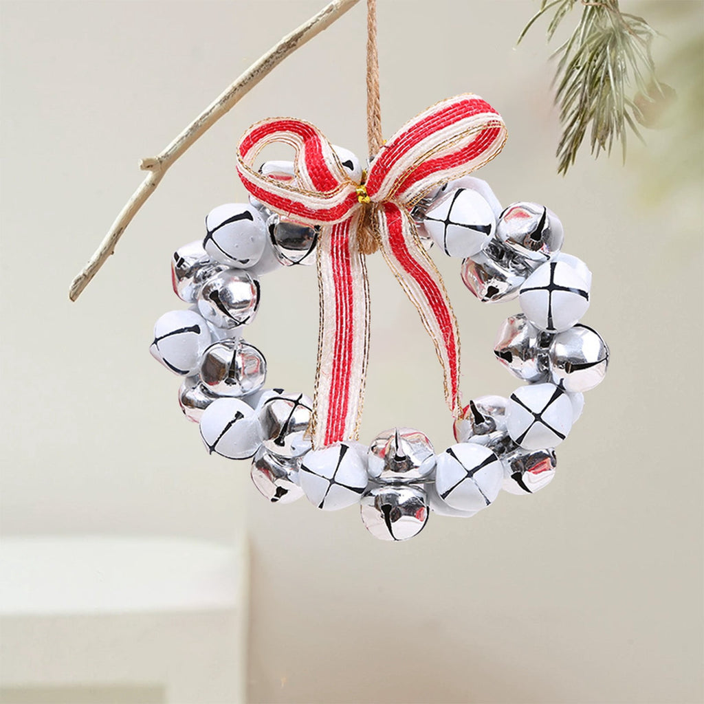 Christmas Bell Wreath Xmas Bell Garland with Bow Front Door Wreath Festival Hanging Ornament for Party Table Fireplaces Porch Walls New Years Halloween Home Decor