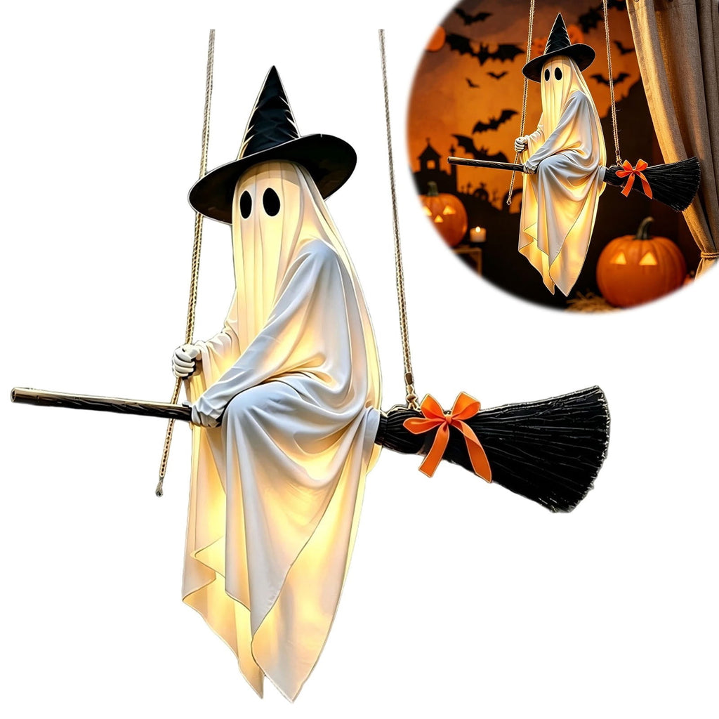 Lighted Halloween Ghost Candy Bowl, Cute LED Ghost Holding Pumpkin Candy Bucket for Trick or Treat, Outdoor Halloween Decorations for Front Porch, Indoor Yard Patio Halloween Decor
