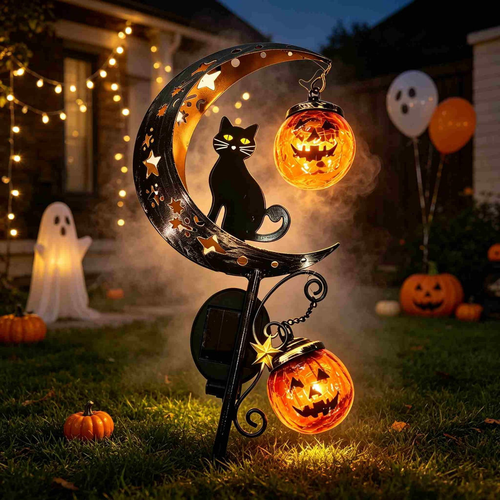 Halloween Solar Garden Stake Light,Metal Hanging Pumpkin Lantern Waterproof for Yard Lawn Proch