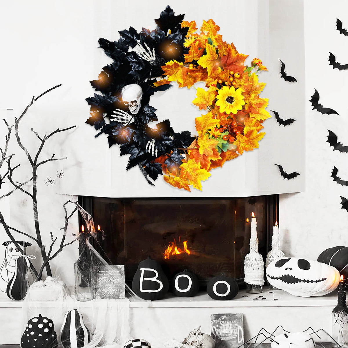 sruoe Halloween Decorations, Indoor Outdoor Halloween Decor, Artificial Wreaths, Halloween Decorations for Outside, Halloween Simulation Decorative Wreath