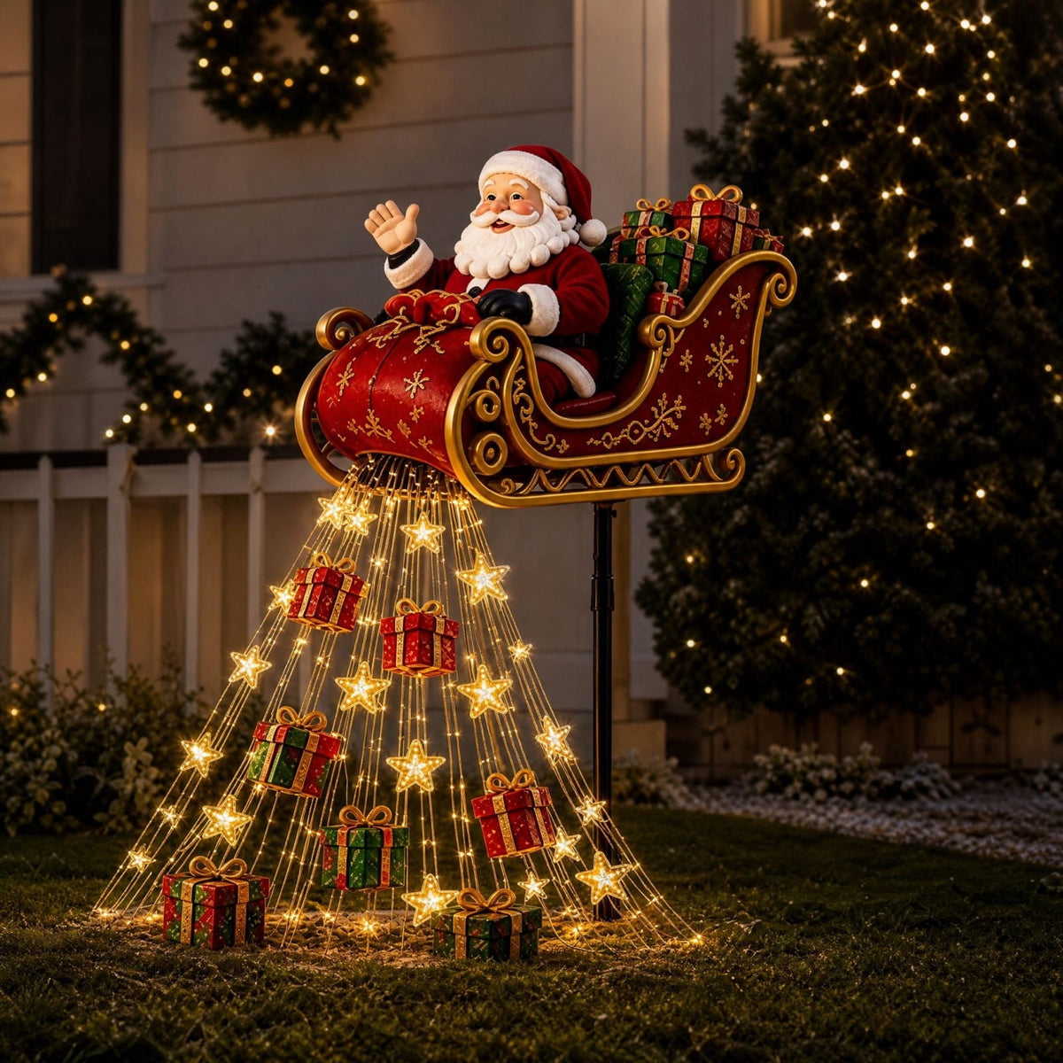 Luckky Christmas Bell Cascade Solar Yard Light,Solar Powered Flowing Star Bell Stake Light,Warm Yellow Outdoor Holiday Decor for Christmas Yard Decor（1 Pack）