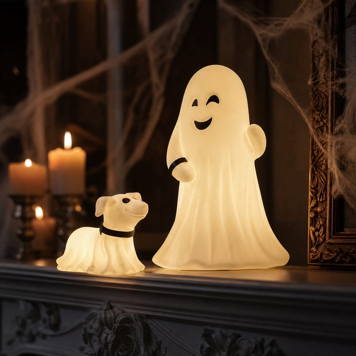 Halloween Ghost Night Light, Cute Ghost Playing The Guitar Lamp, Ghost Warm Lighted Figurine Lamps for Party Bedroom Study Room Home Dorm, Halloween Decor Indoor