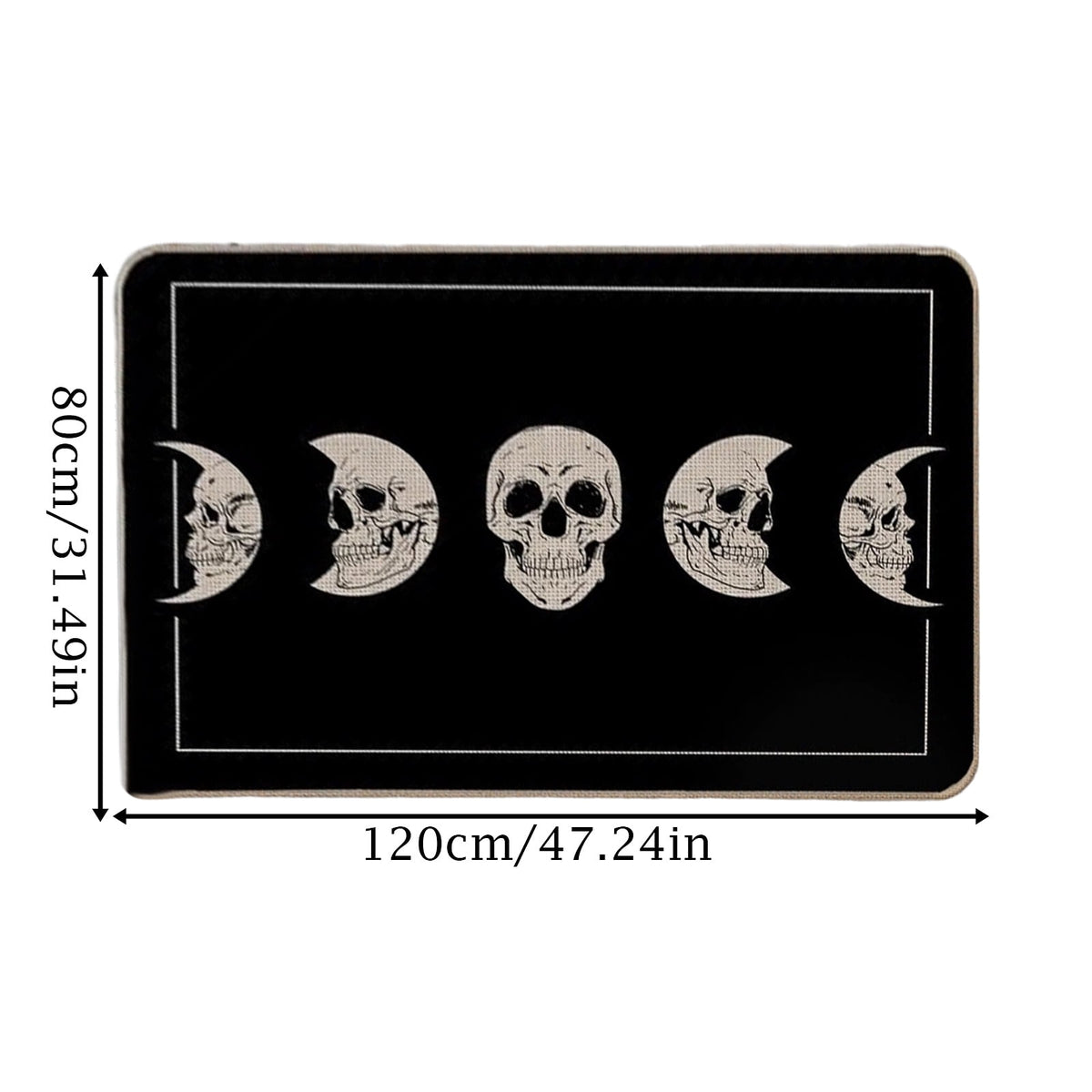 Halloween Doormat, Black Diatom Mud Rubber Base Mat, Non Slip Quick Dry Absorbent, Skull Moon Phase Decor for Outdoor Entryway Porch Front Door, Durable Easy Clean Floor Rug 17x29 Inch