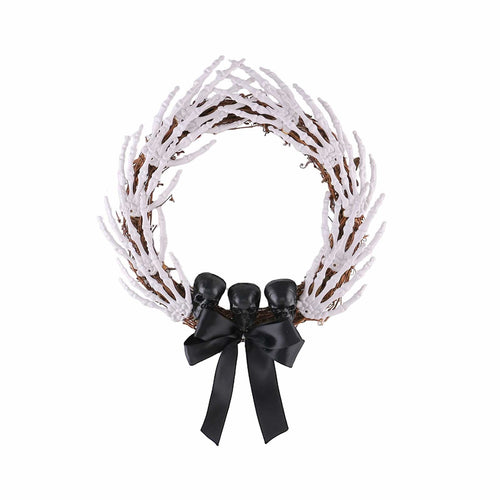 14 Inch Halloween Wreaths for Front Door,Gothic Spooky Skeleton Hands Wreath with Skull Bow for Halloween Decorations Indoor Outdoor Mantel Wall Window Table Porch Fall Home Party Supplies
