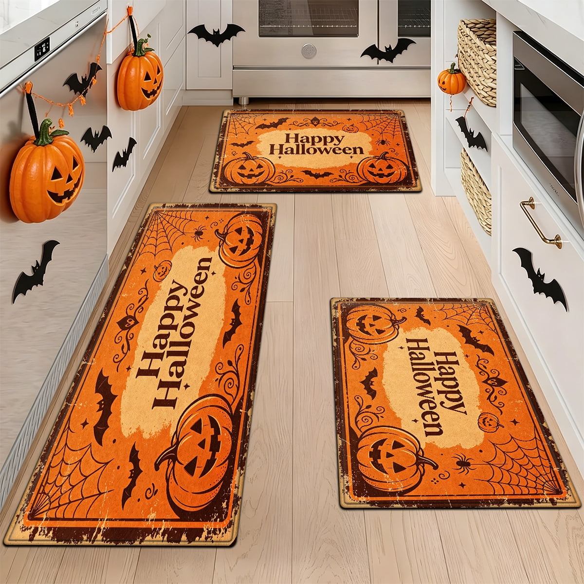 YIMEIS Halloween Orange Pumpkin Lantern Soft Non-slip 1Pc Flannel Mat and Kitchen Rugs,16''x24'',for Bathroom Entryway Bedroom