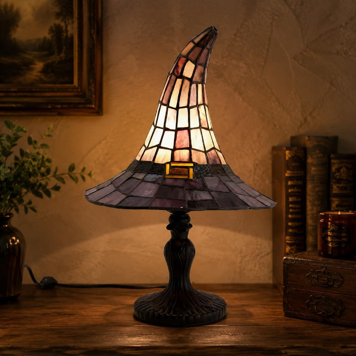 Clearance Witch Hat Lamp, Halloween Nigh Light Handcrafted Retro Resin Witch Hat Light, Usb Powered, Gothic Halloween Decorations for Bedroom