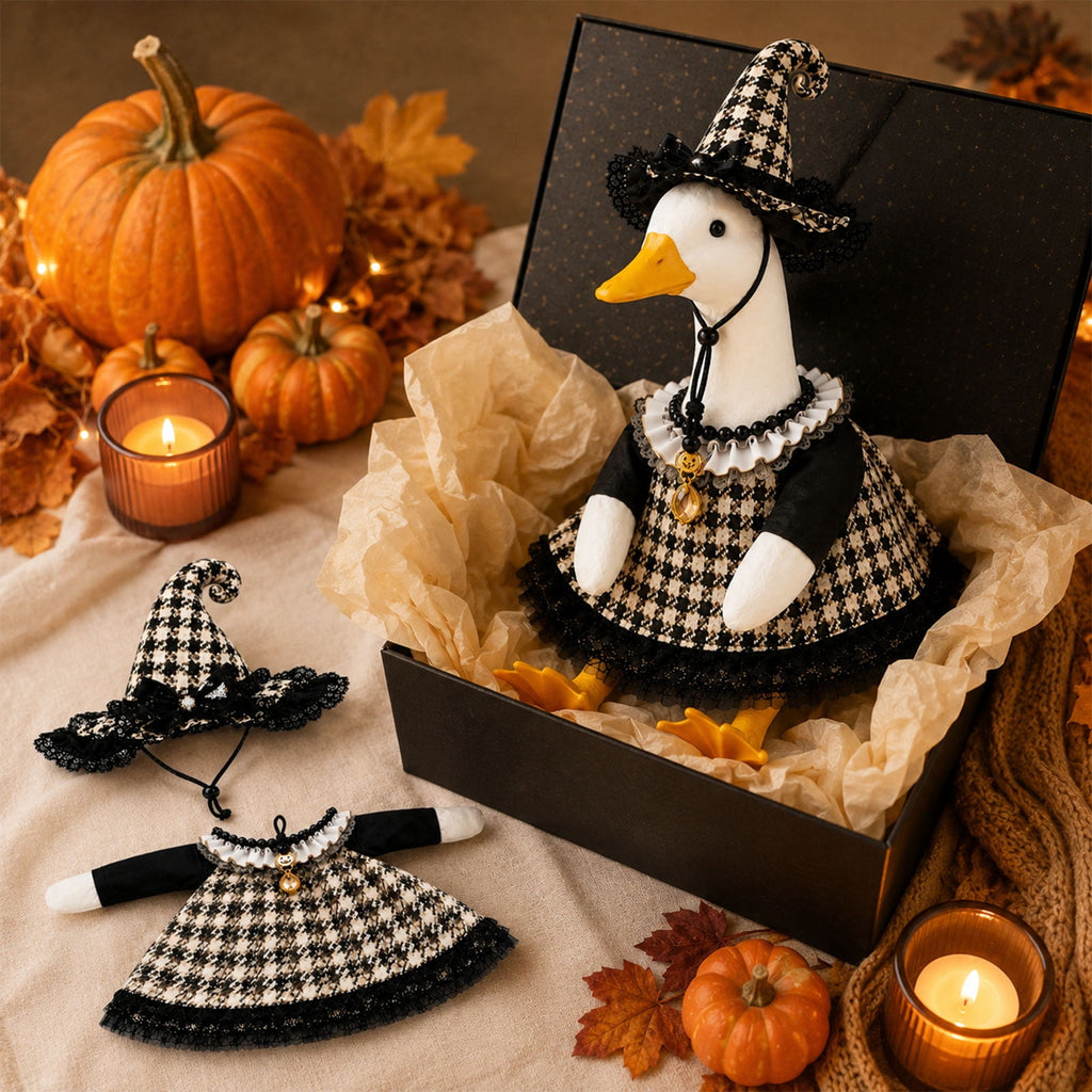 Halloween Garden Porch Decor, Porch Goose Outfits Halloween, 23 Inch Porch Goose Outfits, Witch Dress and Hat Set, Fits 23X11X26 Inch Standing Plush Goose for Front Porch Lawn
