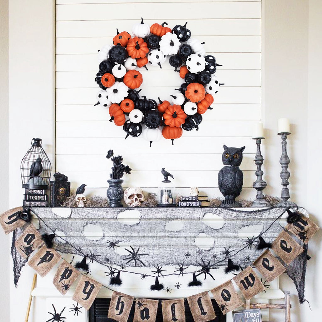 Halloween Wreath, Halloween Decorations Prelit Front Door Wreath for Indoor Wall Window Decor（18/20/22 Inch）