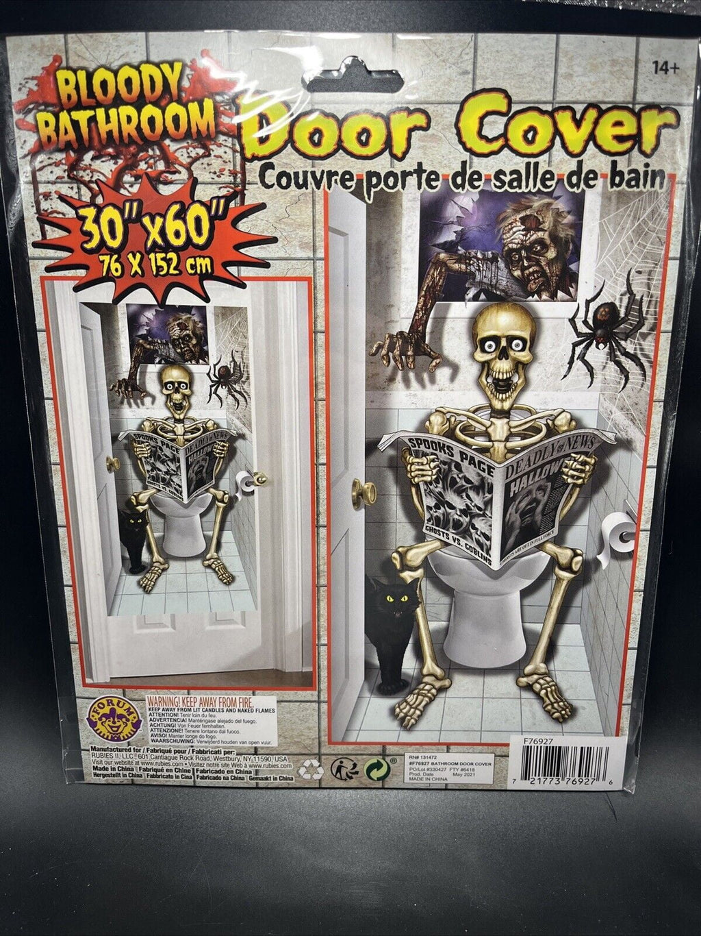 Forum Bathroom Skeleton on Toilet Halloween 30" x 60" Door Cover