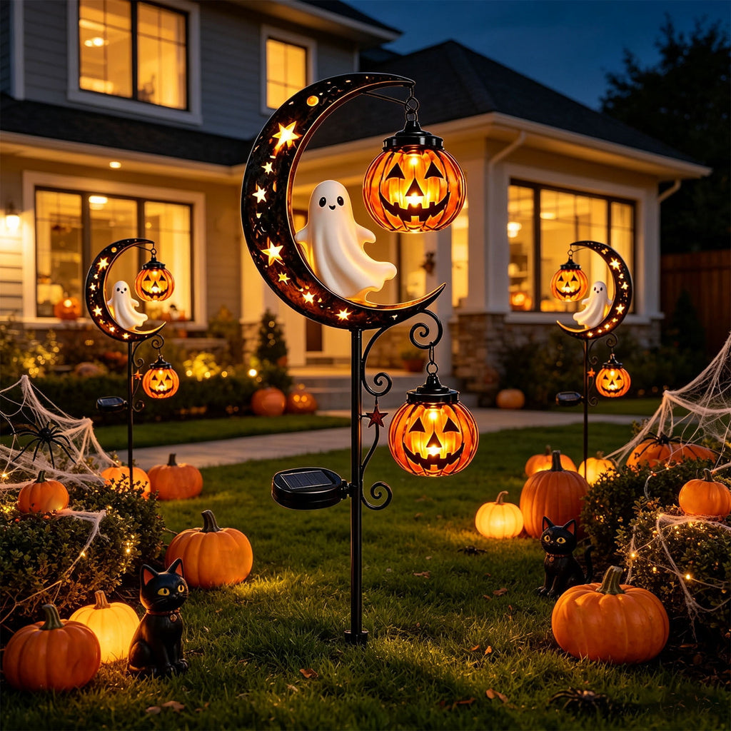 Halloween Solar Garden Stake Light,Metal Hanging Pumpkin Lantern Waterproof for Yard Lawn Proch