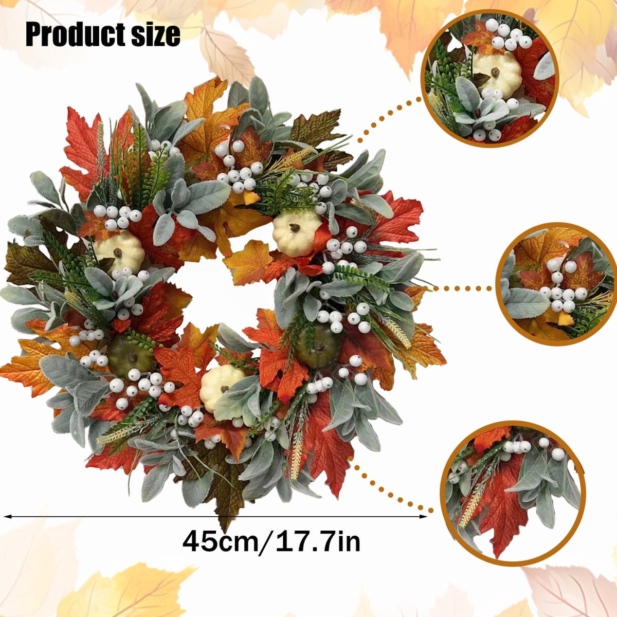 Halloween Artificial Maple Leaf Pumpkin Vine with LED Lights 67-71 Inch Lighted Fall Foliage Garland for Home Halloween Holiday Party Decor