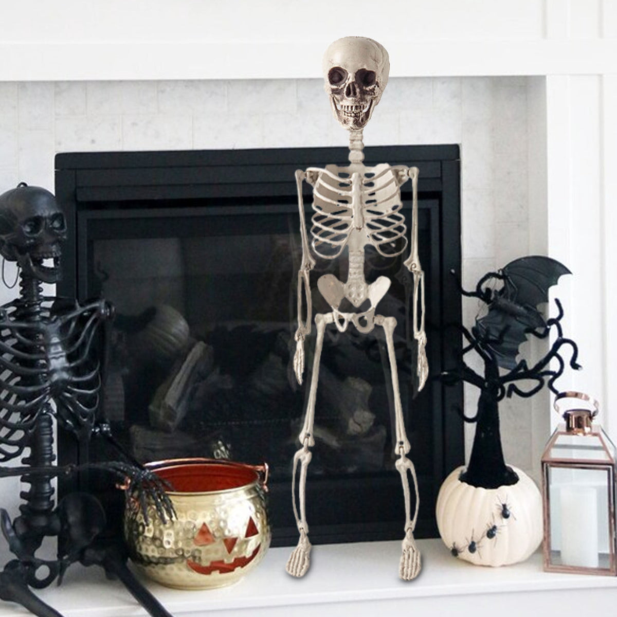 Realistic White Plastic Half Torso Skeleton Tabletop Prop, Detailed Human Half Skeleton Halloween Desktop Decor, Weatherproof Indoor Outdoor Reusable Spooky Party Ornament
