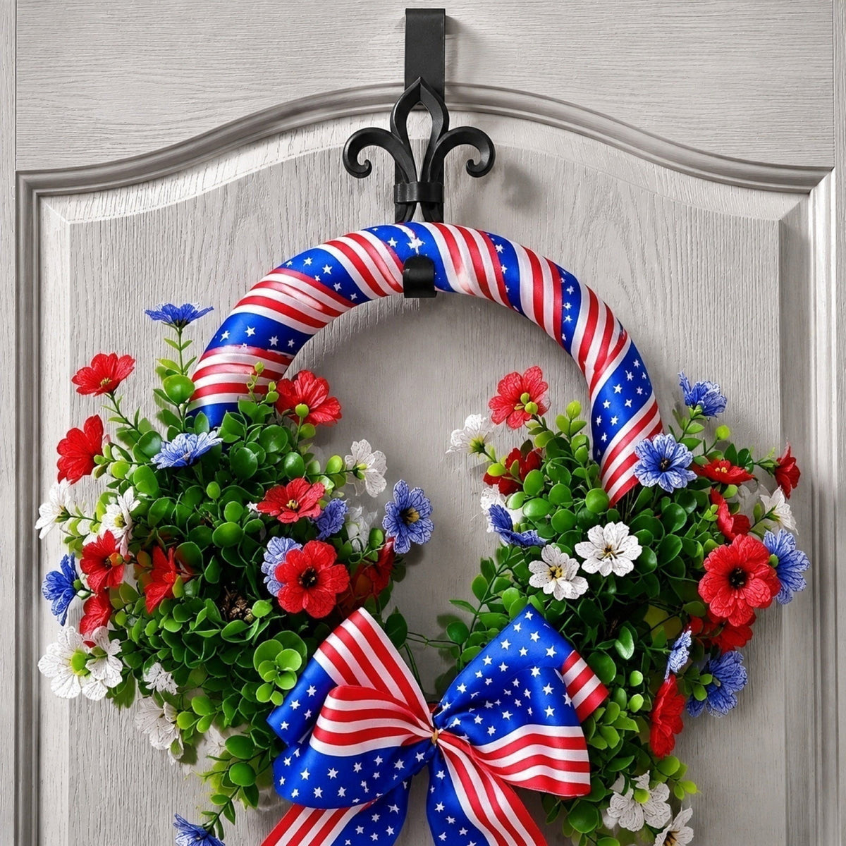 Nkmbld 4th of July Wreaths for Front Door, Independence Day Wreath Red White Blue Flower Wreath for Independence Day Memorial Day Flag Day Decor