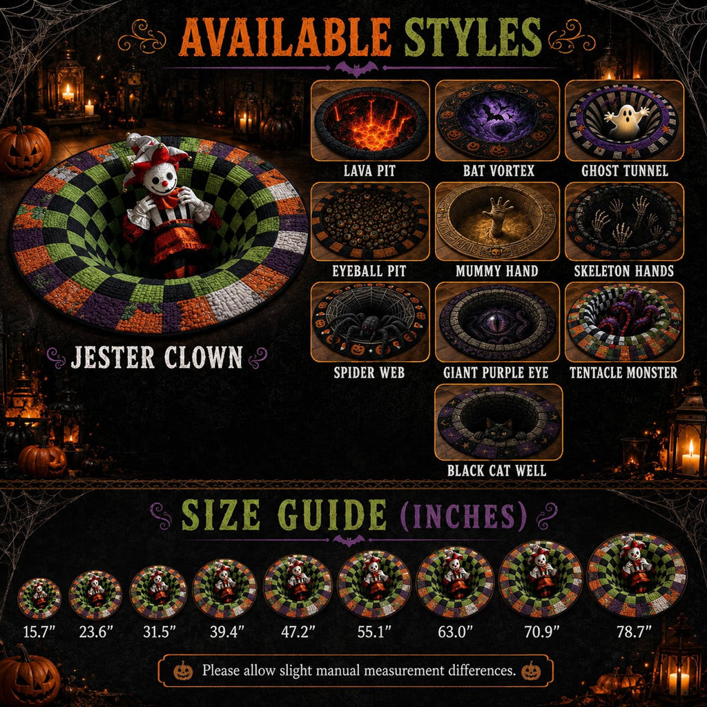 Deep Vortex Illusion Rug, 3D Halloween Round Floor Mat with Non-Slip Backing
