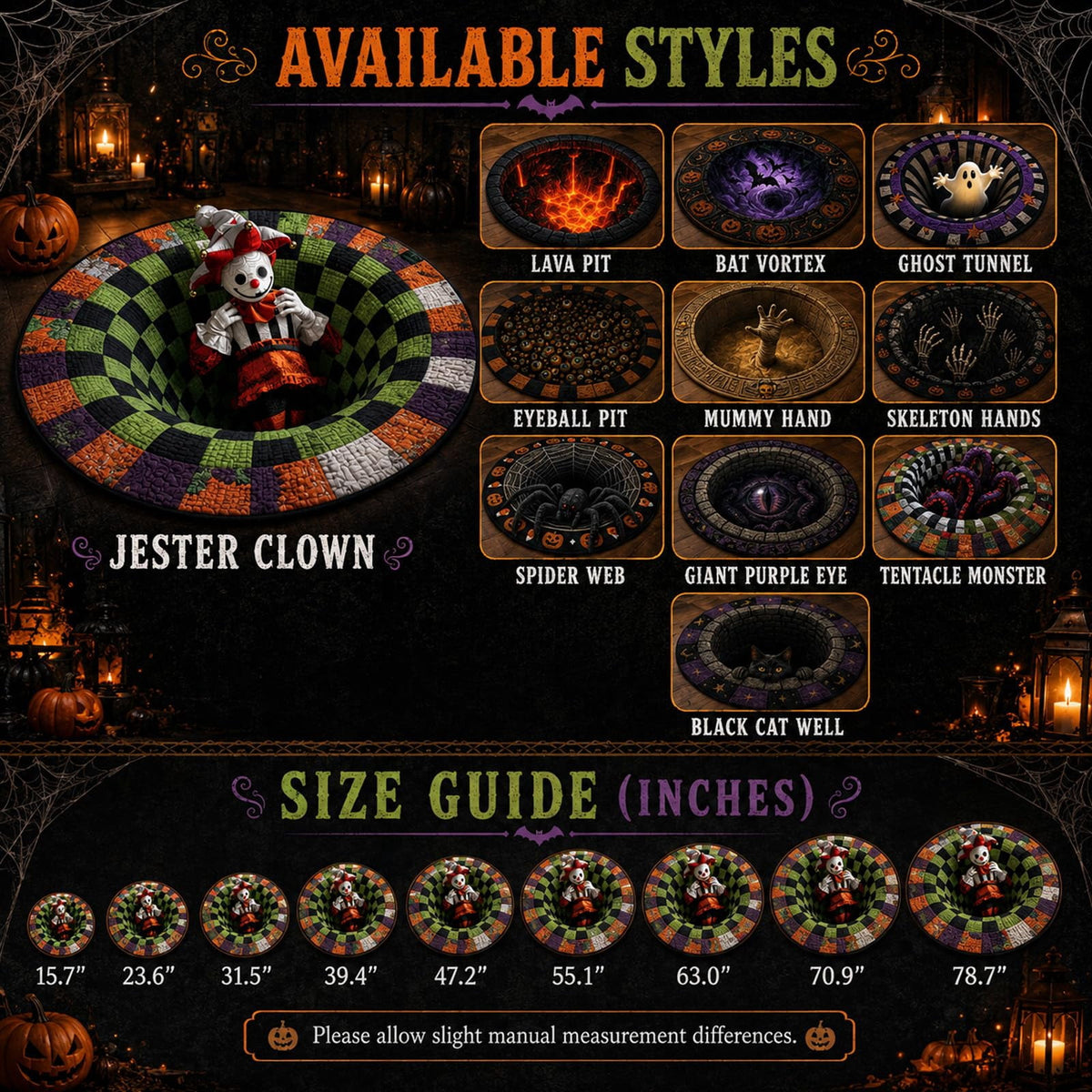 Deep Vortex Illusion Rug, 3D Halloween Round Floor Mat with Non-Slip Backing