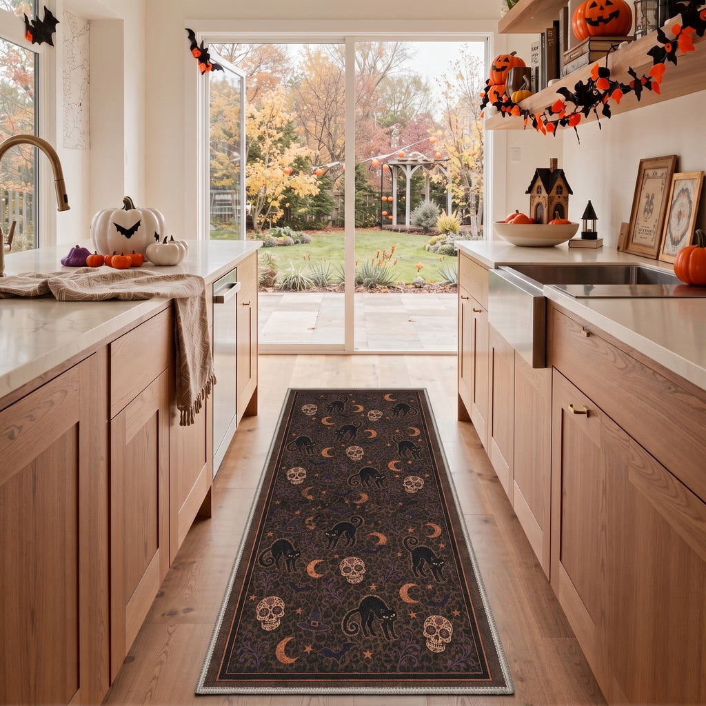 GENIMO 2'x3' Halloween Doormat, Washable Non Slip Soft Vintage Witch Outdoor Door Mat for Front Door Covered Porch Patio Entryway, Burnt Amber