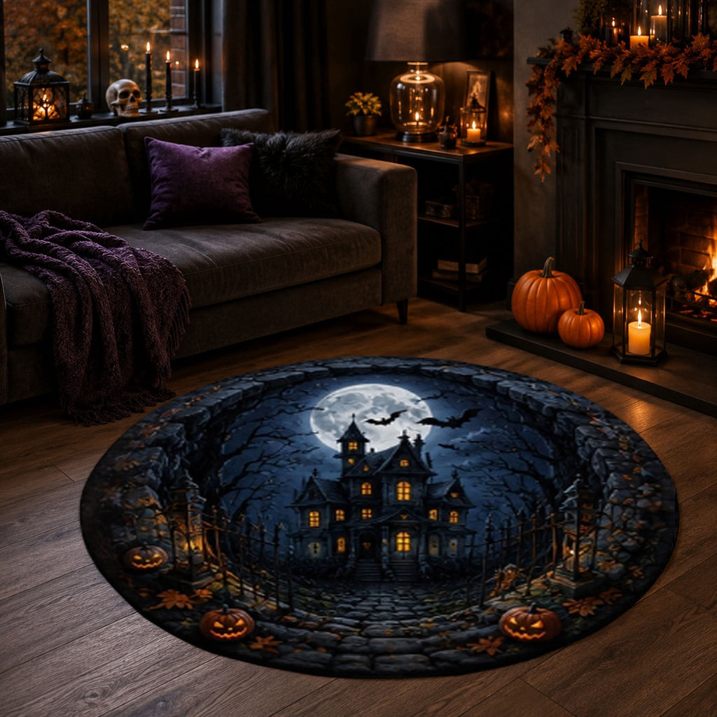 Win s Way 3D Illusion Round Halloween Rug Optical Illusion Doormat Non- Washable Entryway Decor Spooky Fall Front Door Mat for Party Decoration Available in 15.8/23.6/31.5 Inch