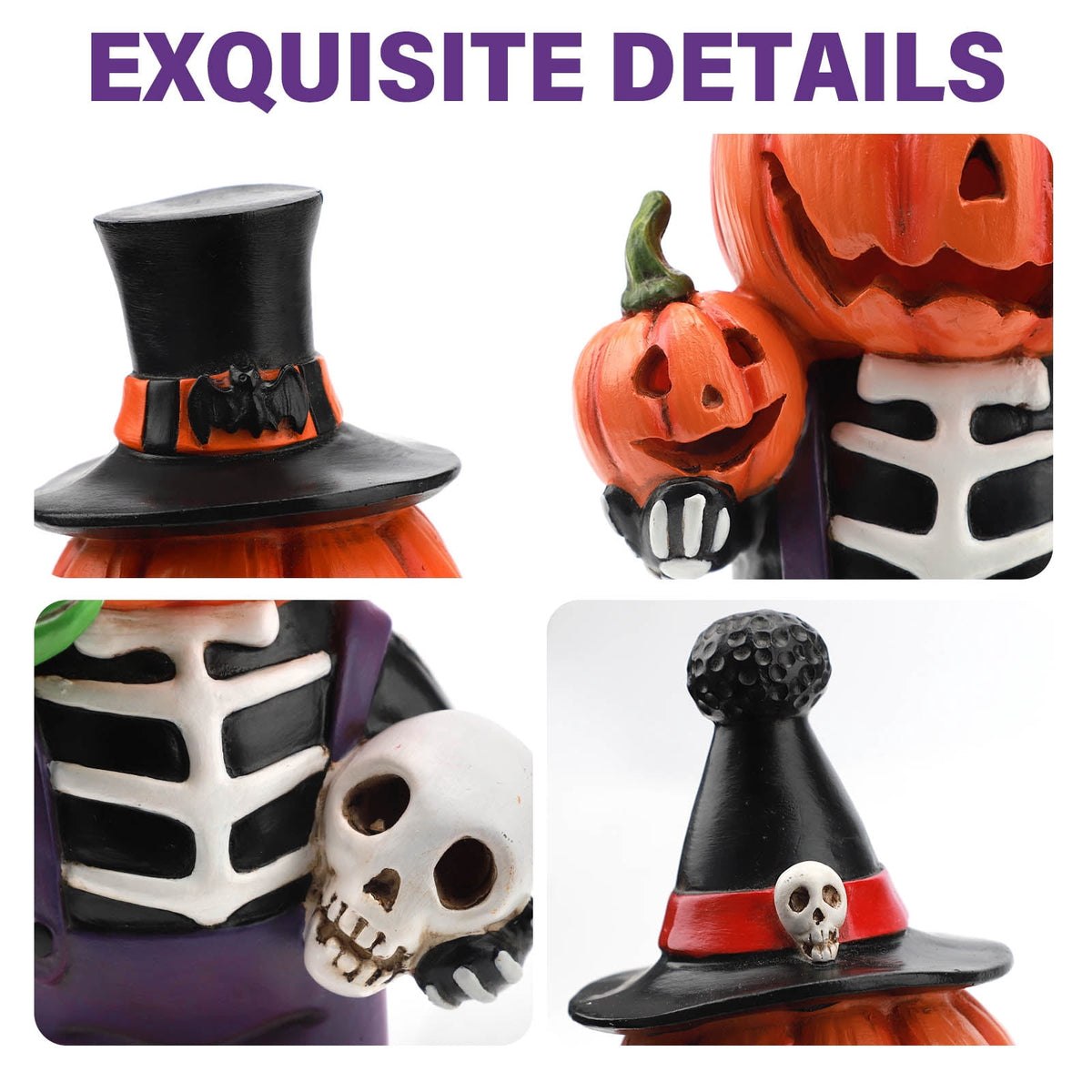Ayieyill 2pcs Halloween Cat and Skeleton Figurines Vintage Halloween Black Cat Decor Halloween Table Decorations