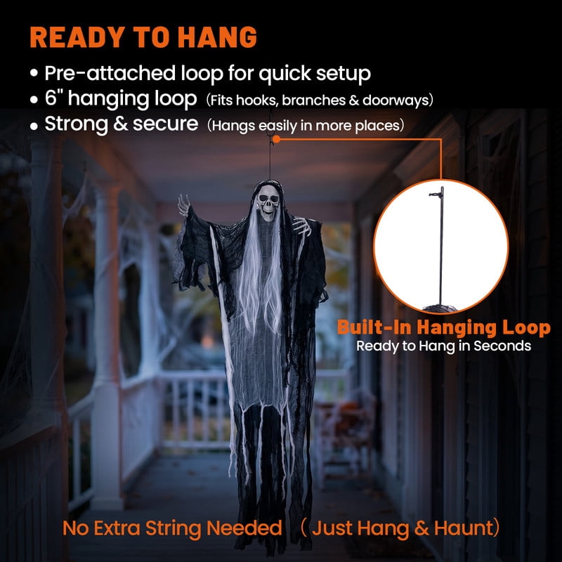 DUNCHATY 3 Pack Hanging Ghosts – 38" & 50" & 58" Outdoor Halloween Decorations with Poseable Arms for Yard, Tree, Porch & Haunted House