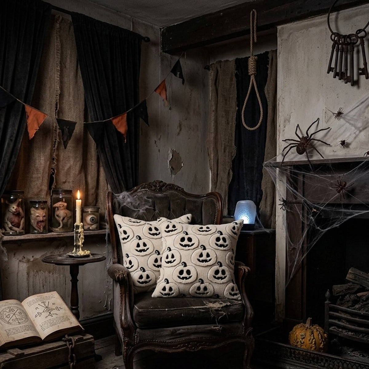 Cute Reading Ghost Plush Throw Pillow, Halloween Book & Pumpkin Bucket Ghost Stuffed Cushion, Spooky Season Decorative Pillow, for Sofa, Bedroom, Party Decor