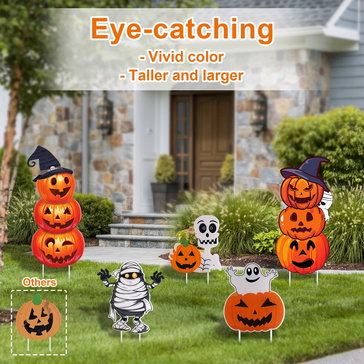 GameXcel Halloween Decorations Outdoor Yard Signs with Stakes, 34.8 in Tall Vertical Pumpkin and Ghost Decor, Weather-Resistant, 2 Count