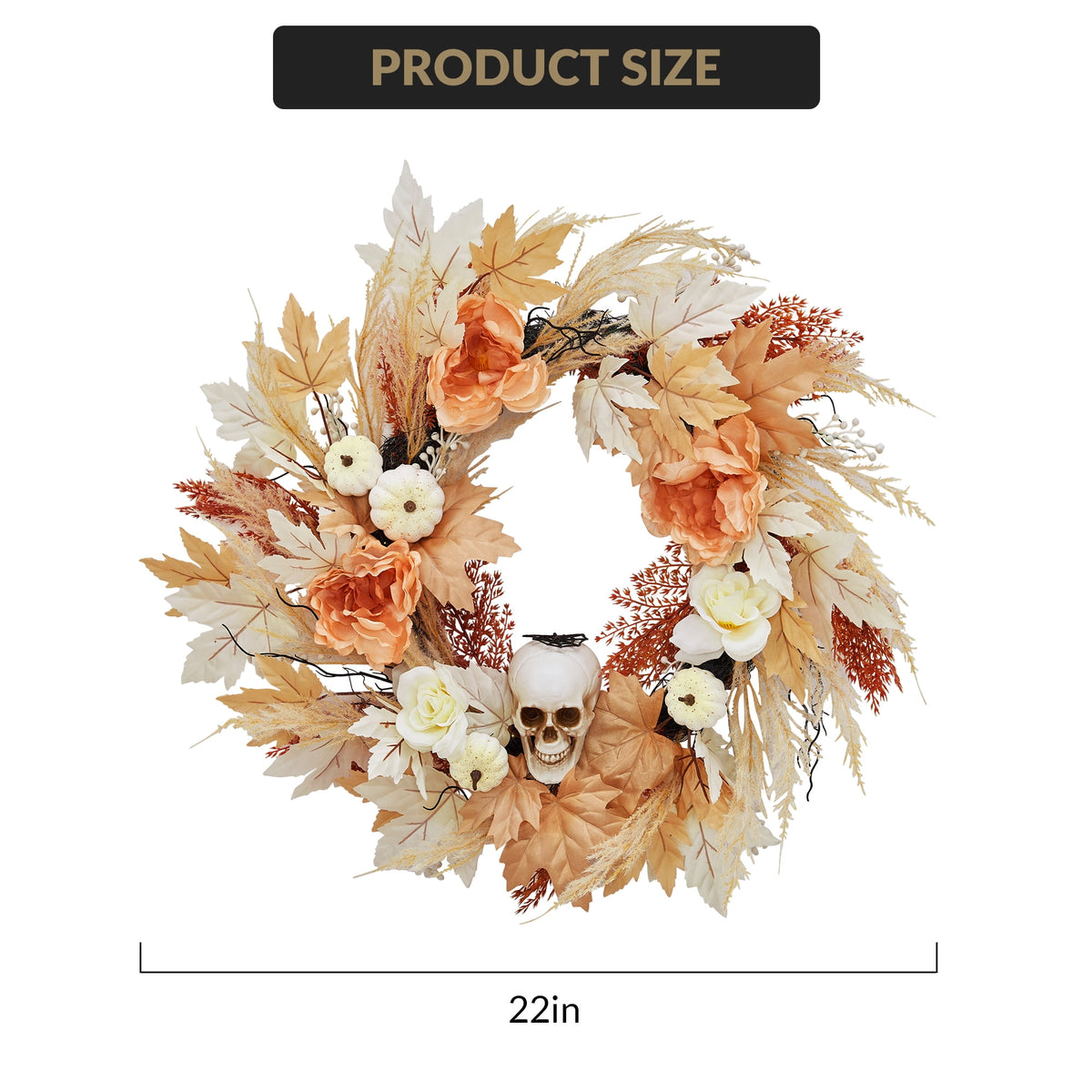 Festisoul 20'' Halloween Wreath for Front Door, Halloween Owl Wreath with Natural Vines and Artificial Roses, Spooky Halloween Props Decoration for Fireplace