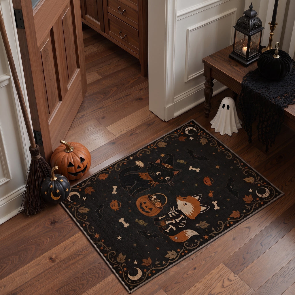 GENIMO 5'x7' Halloween Area Rug for Living Room, Washable Non Slip Soft Vintage Pumpkin Indoor Rug for Bedroom Dining Room Home Office, Antique Moss